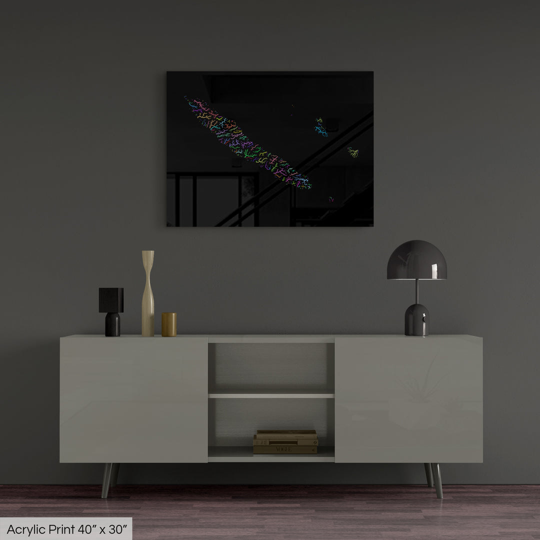 New Caledonia - River basin map, rainbow colours - Wall Art