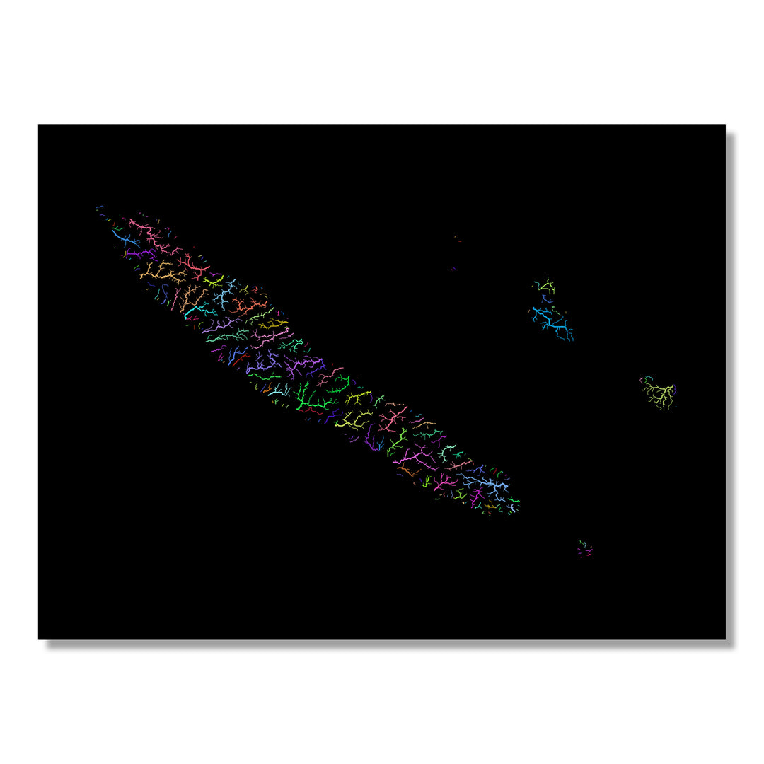 New Caledonia - River basin map, rainbow colours - Wall Art