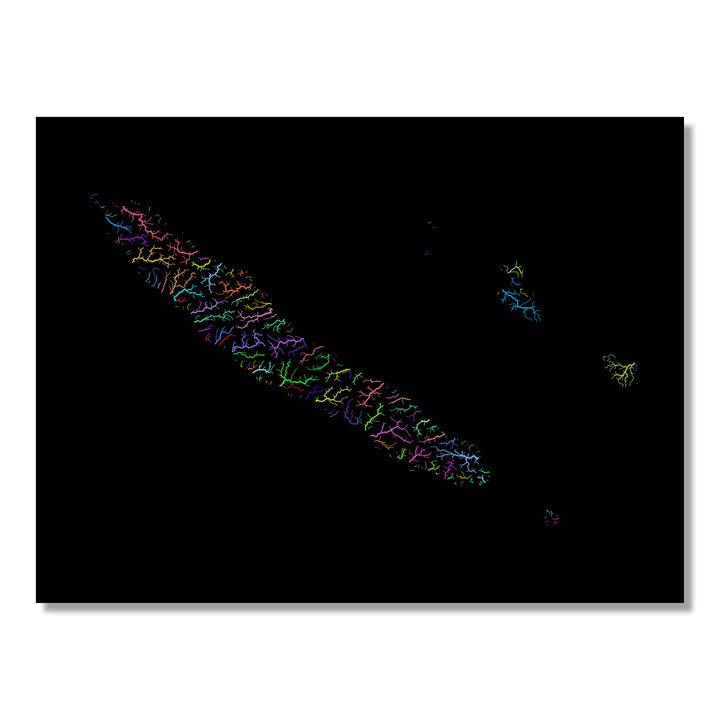 New Caledonia - River basin map, rainbow colours - Wall Art