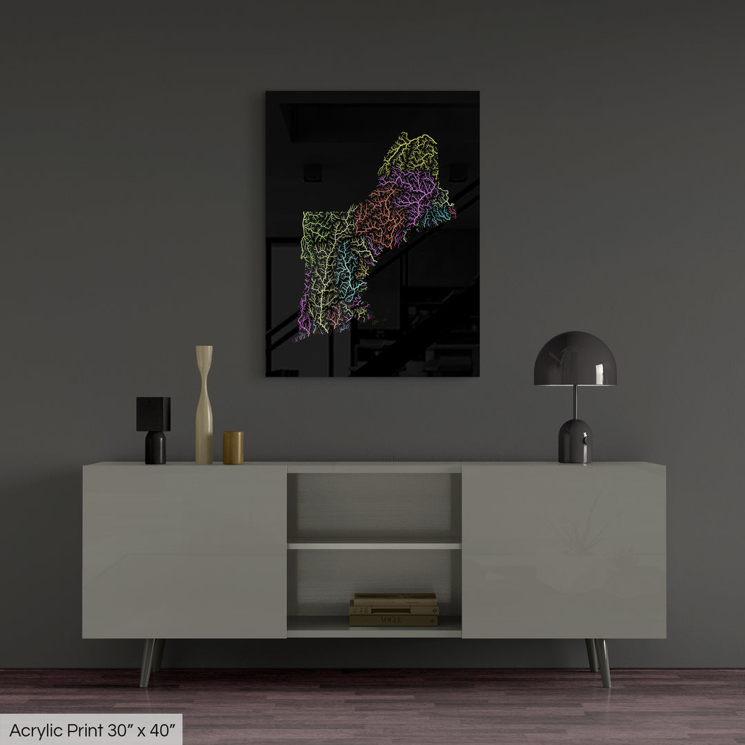 New England - River basin map, pastel colours - Wall Art