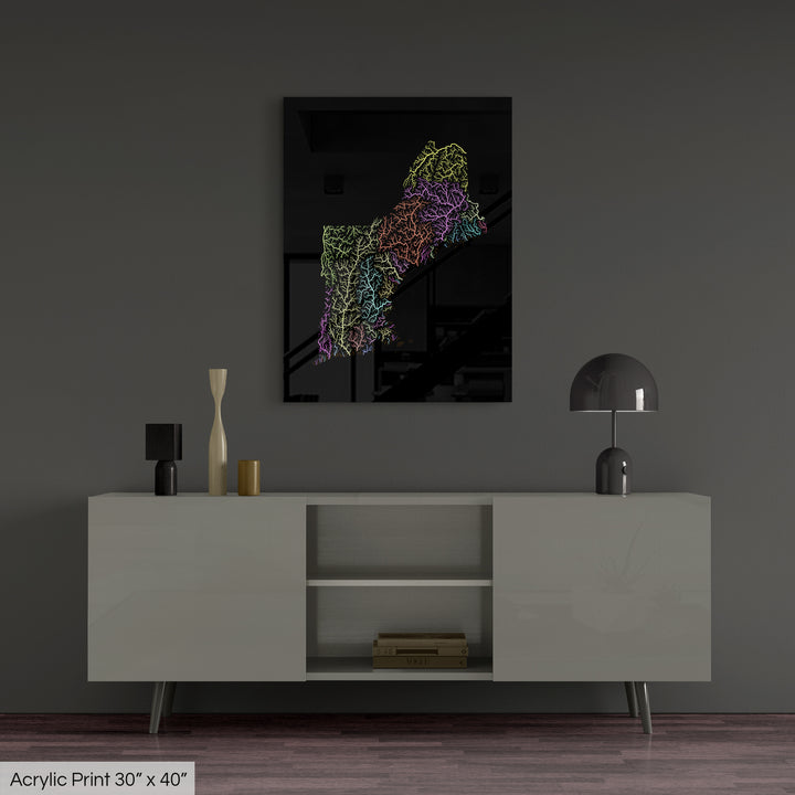 New England - River basin map, pastel colours - Wall Art