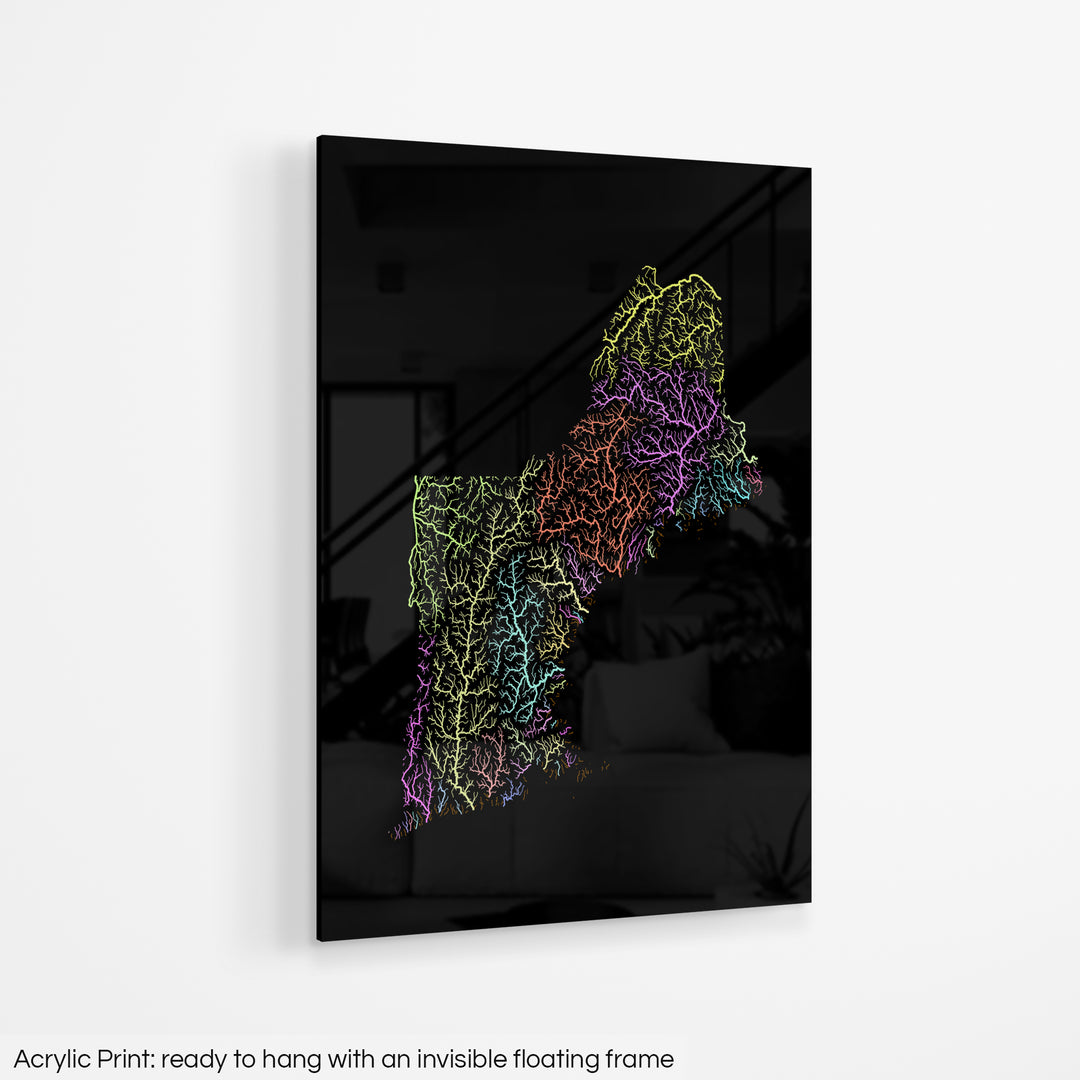 New England - River basin map, pastel colours - Wall Art