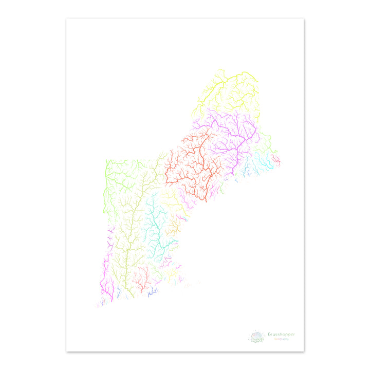 New England - River basin map, pastel on white - Fine Art Print