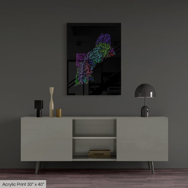 New England - River basin map, rainbow colours - Wall Art