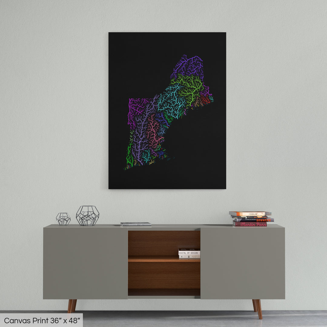 New England - River basin map, rainbow colours - Wall Art