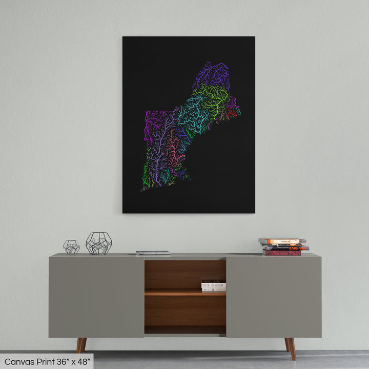 New England - River basin map, rainbow colours - Wall Art