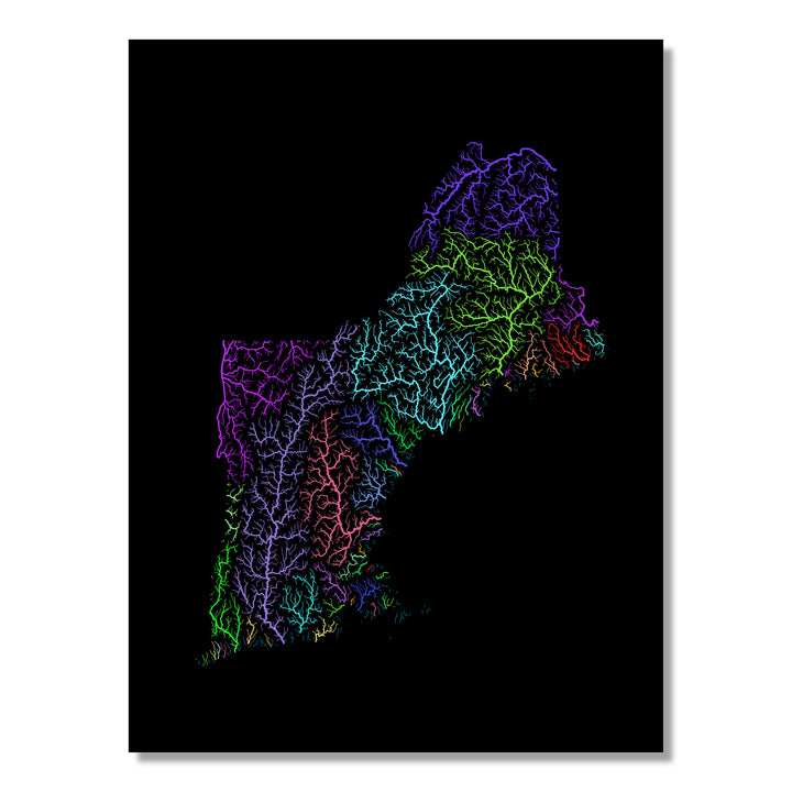New England - River basin map, rainbow colours - Wall Art