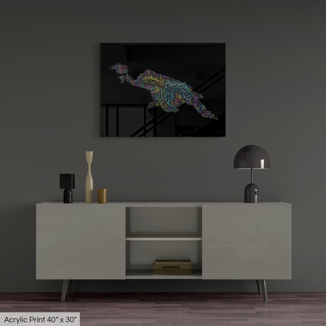 New Guinea - River basin map, pastel colours - Wall Art