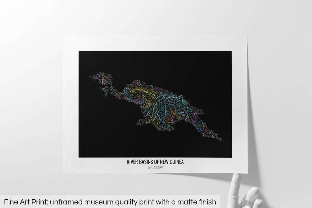 New Guinea - River basin map, pastel colours - Wall Art