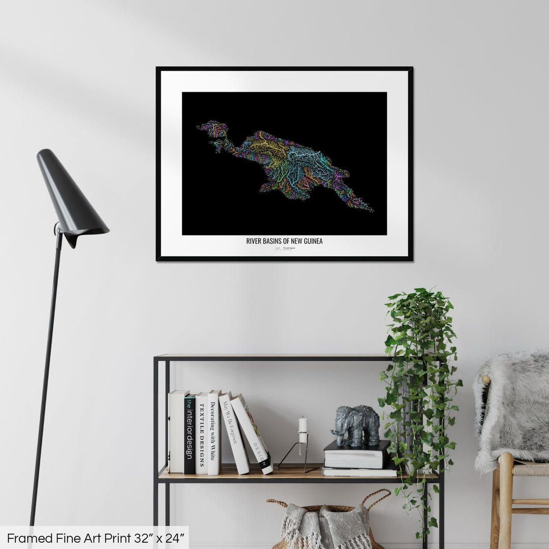 New Guinea - River basin map, pastel colours - Wall Art