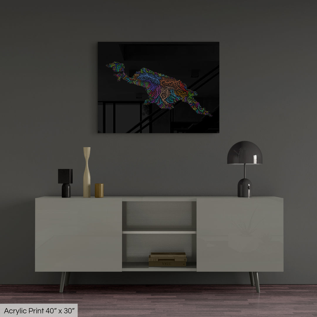 New Guinea - River basin map, rainbow colours - Wall Art