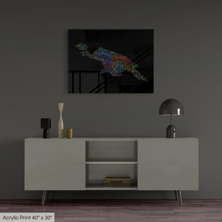 New Guinea - River basin map, rainbow colours - Wall Art