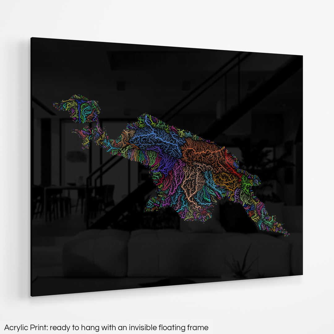 New Guinea - River basin map, rainbow colours - Wall Art