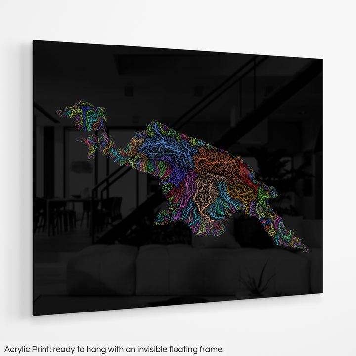 New Guinea - River basin map, rainbow colours - Wall Art