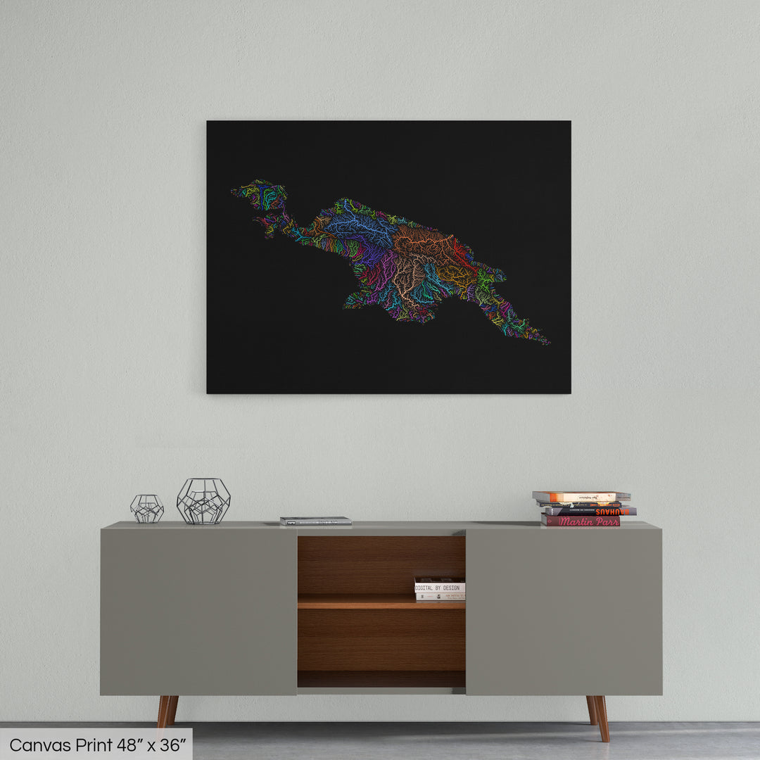 New Guinea - River basin map, rainbow colours - Wall Art
