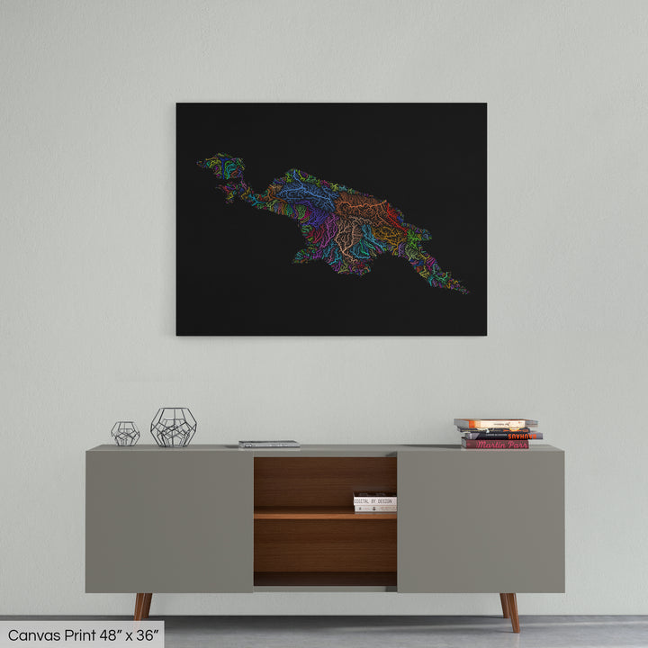 New Guinea - River basin map, rainbow colours - Wall Art