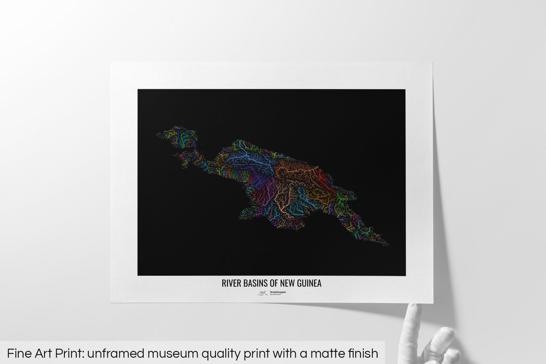 New Guinea - River basin map, rainbow colours - Wall Art