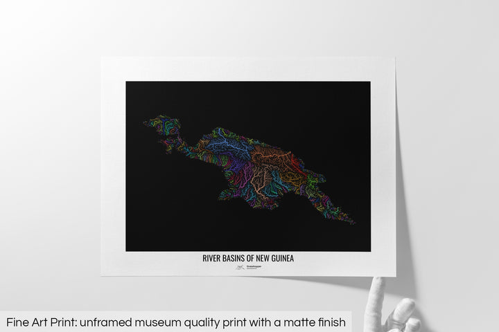 New Guinea - River basin map, rainbow colours - Wall Art