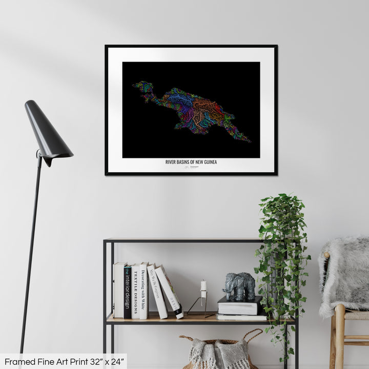 New Guinea - River basin map, rainbow colours - Wall Art