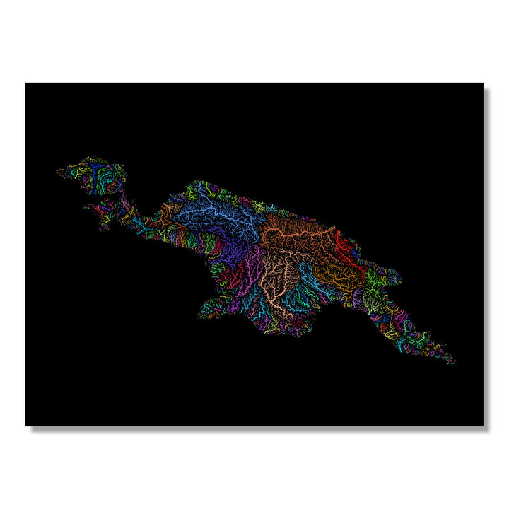 New Guinea - River basin map, rainbow colours - Wall Art