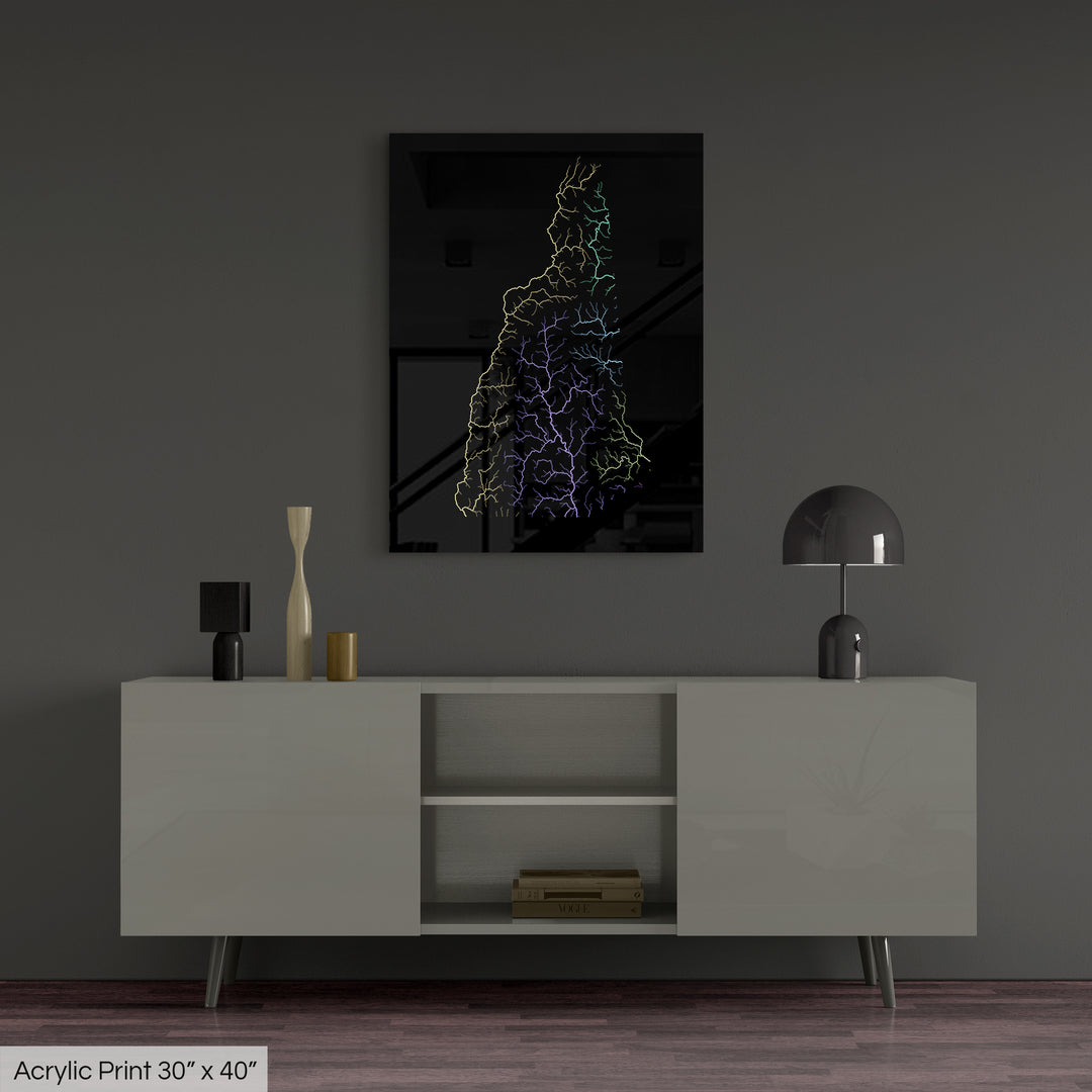 New Hampshire - River basin map, pastel colours - Wall Art