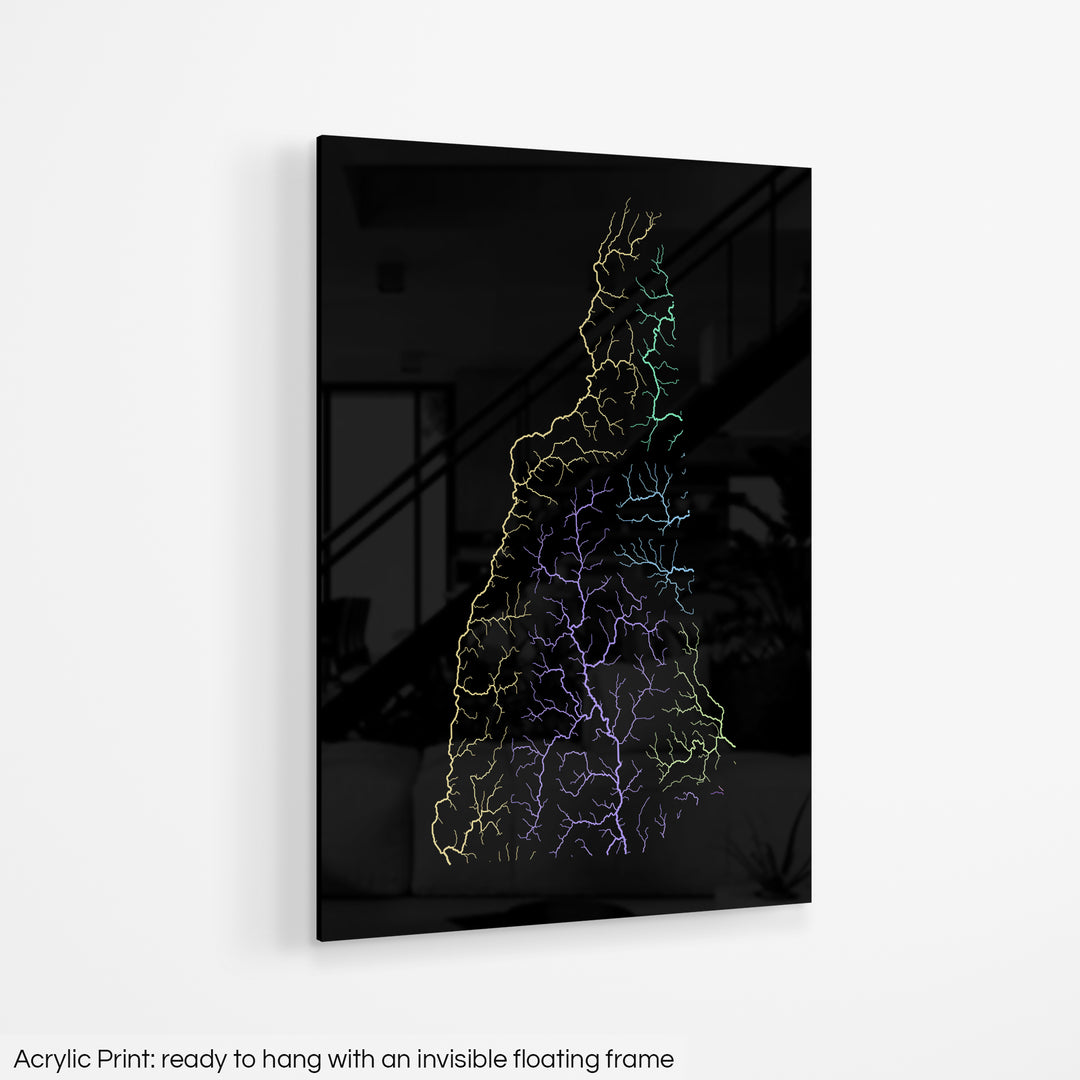 New Hampshire - River basin map, pastel colours - Wall Art