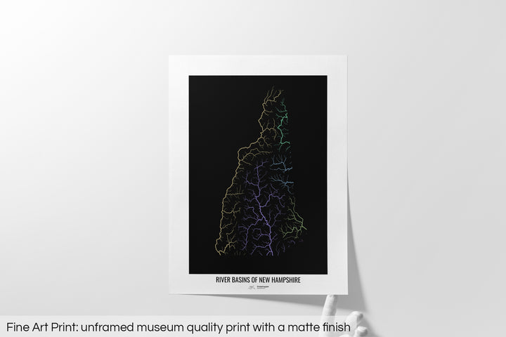 New Hampshire - River basin map, pastel colours - Wall Art