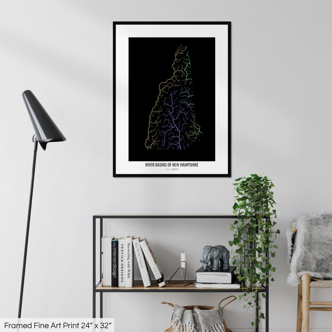 New Hampshire - River basin map, pastel colours - Wall Art
