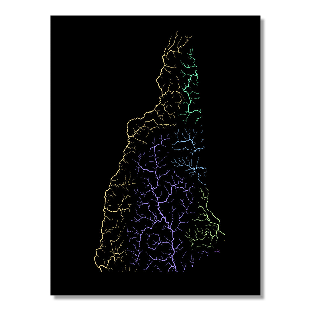 New Hampshire - River basin map, pastel colours - Wall Art