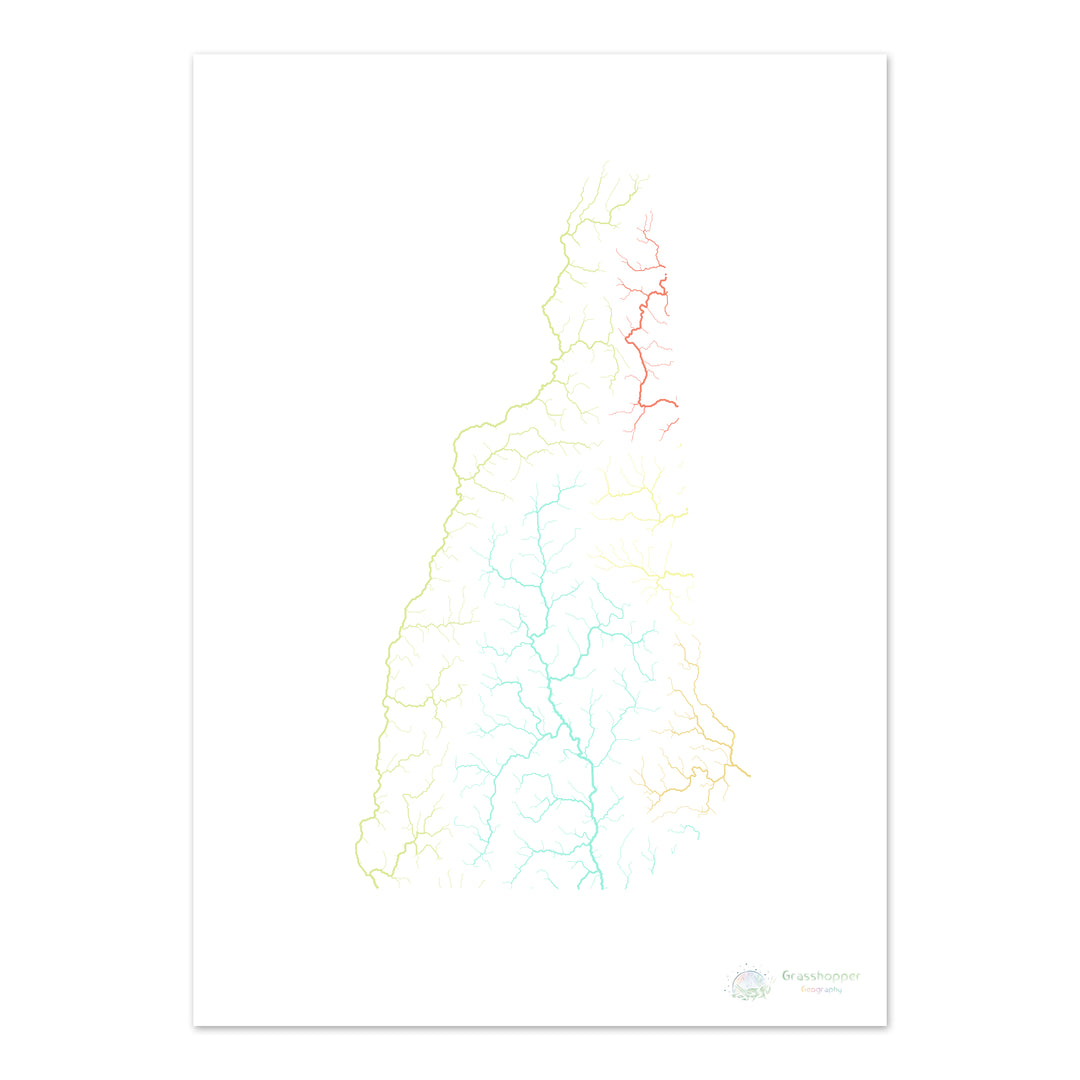 River basin map of New Hampshire, pastel colours on white - Fine Art Print