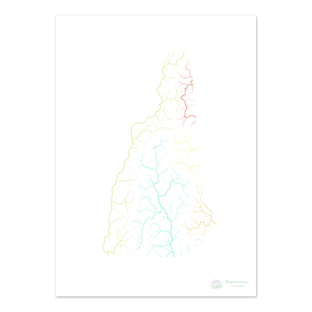 New Hampshire - River basin map, pastel on white - Fine Art Print