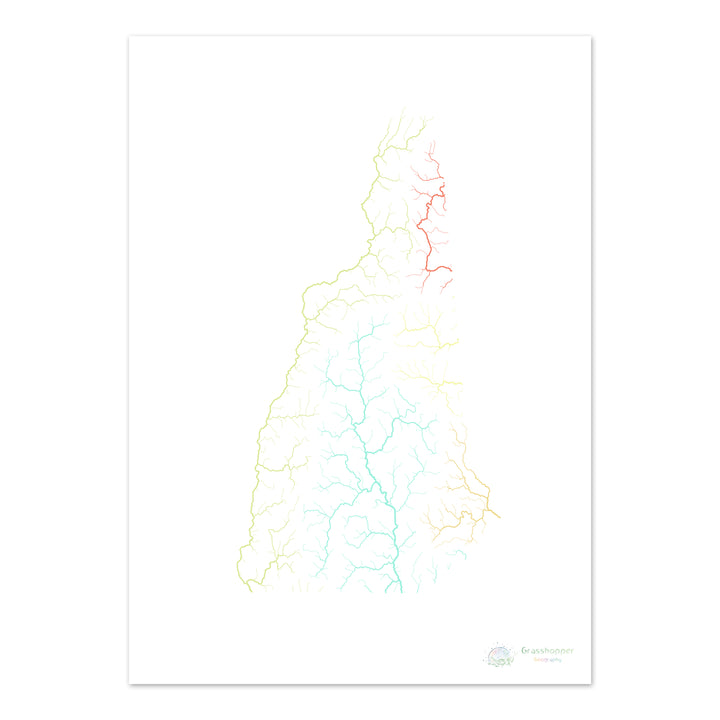 New Hampshire - River basin map, pastel on white - Fine Art Print