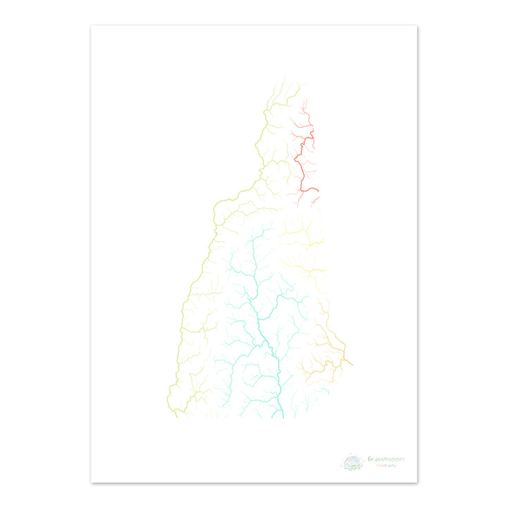 New Hampshire - Mapa da bacia hidrográfica, pastel sobre branco - Impressão de belas artes