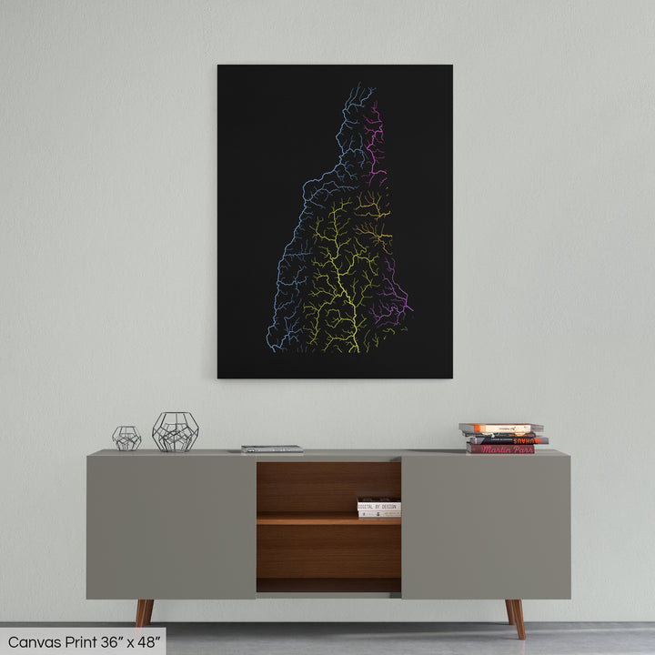 New Hampshire - River basin map, rainbow colours - Wall Art