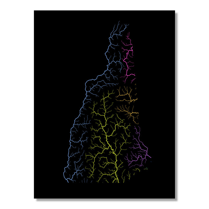 New Hampshire - River basin map, rainbow colours - Wall Art