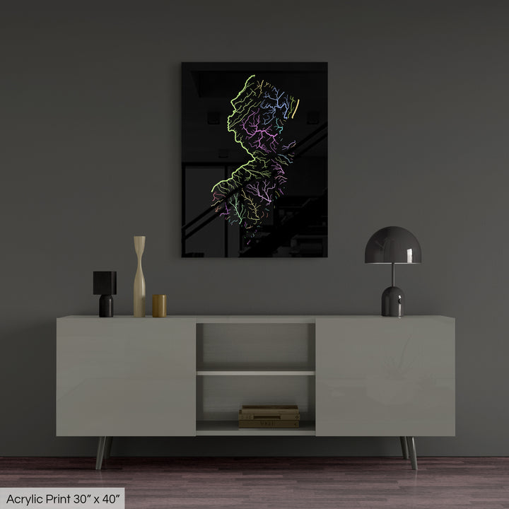 New Jersey - River basin map, pastel colours - Wall Art