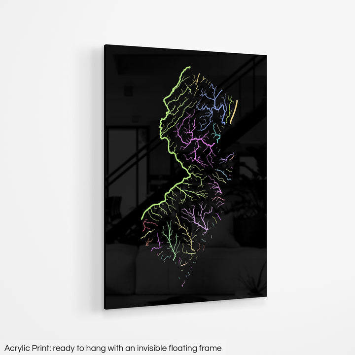 New Jersey - River basin map, pastel colours - Wall Art
