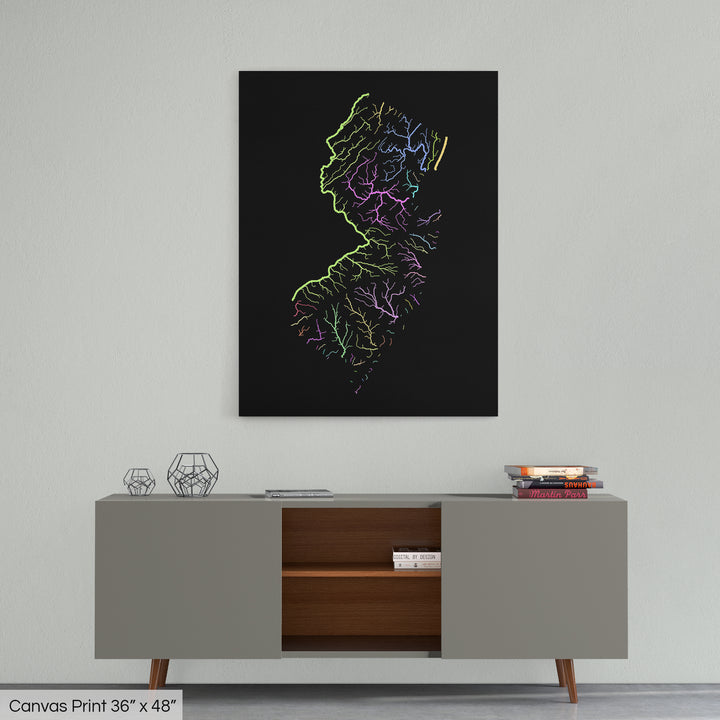 New Jersey - River basin map, pastel colours - Wall Art