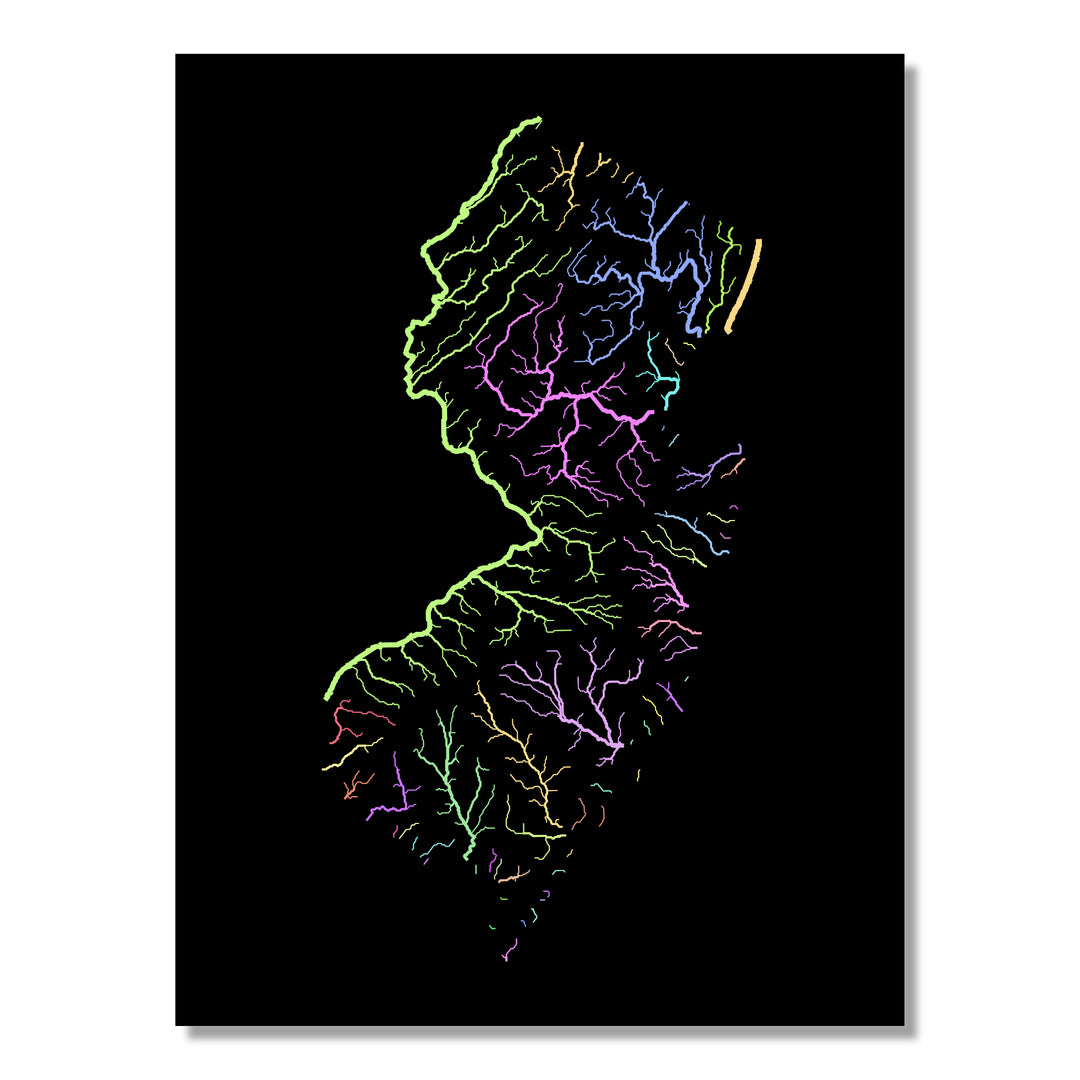 New Jersey - River basin map, pastel colours - Wall Art