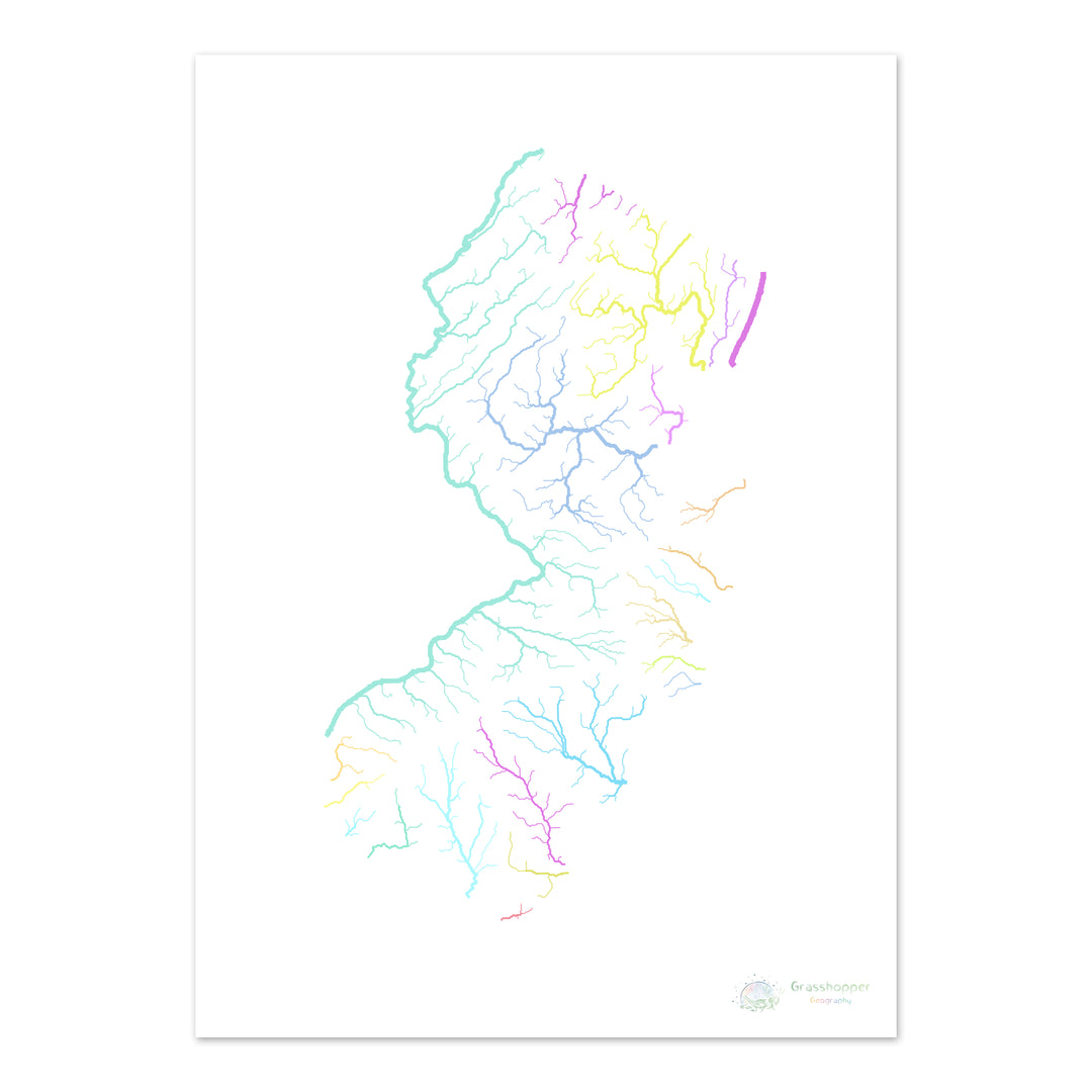 New Jersey - River basin map, pastel on white - Fine Art Print