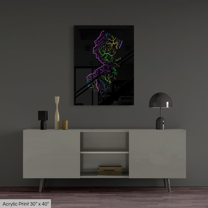 New Jersey - River basin map, rainbow colours - Wall Art