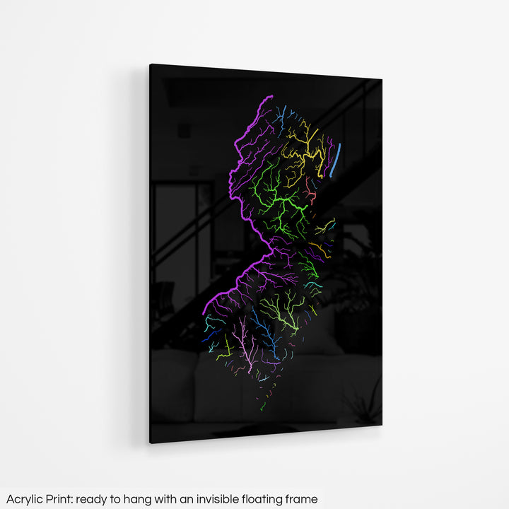 New Jersey - River basin map, rainbow colours - Wall Art