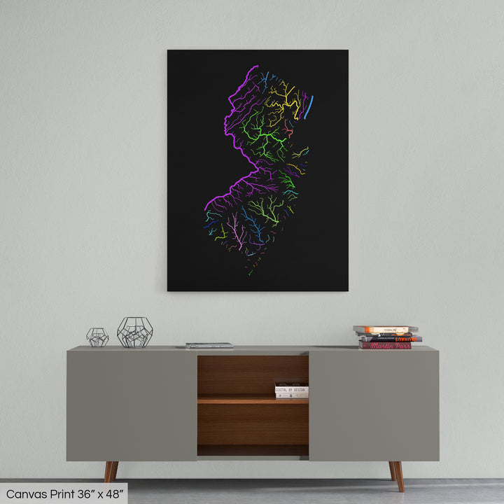 New Jersey - River basin map, rainbow colours - Wall Art