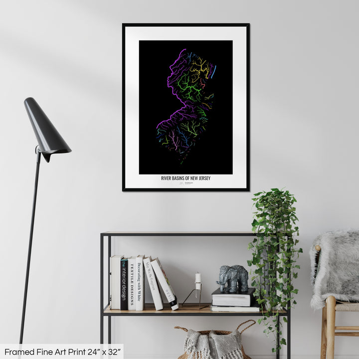 New Jersey - River basin map, rainbow colours - Wall Art