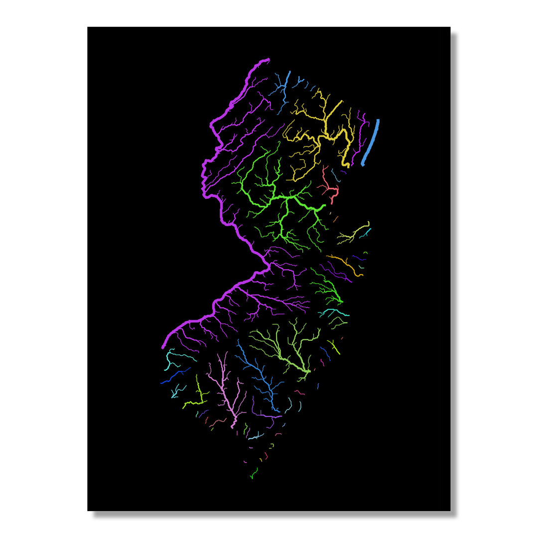 New Jersey - River basin map, rainbow colours - Wall Art