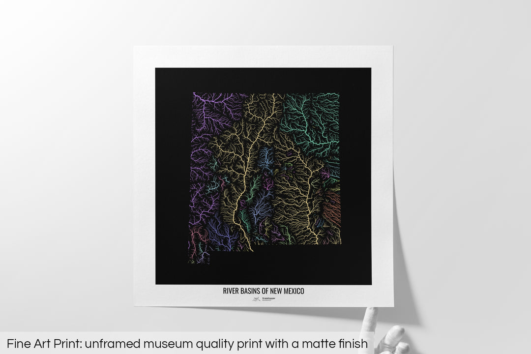 New Mexico - River basin map, pastel colours - Wall Art