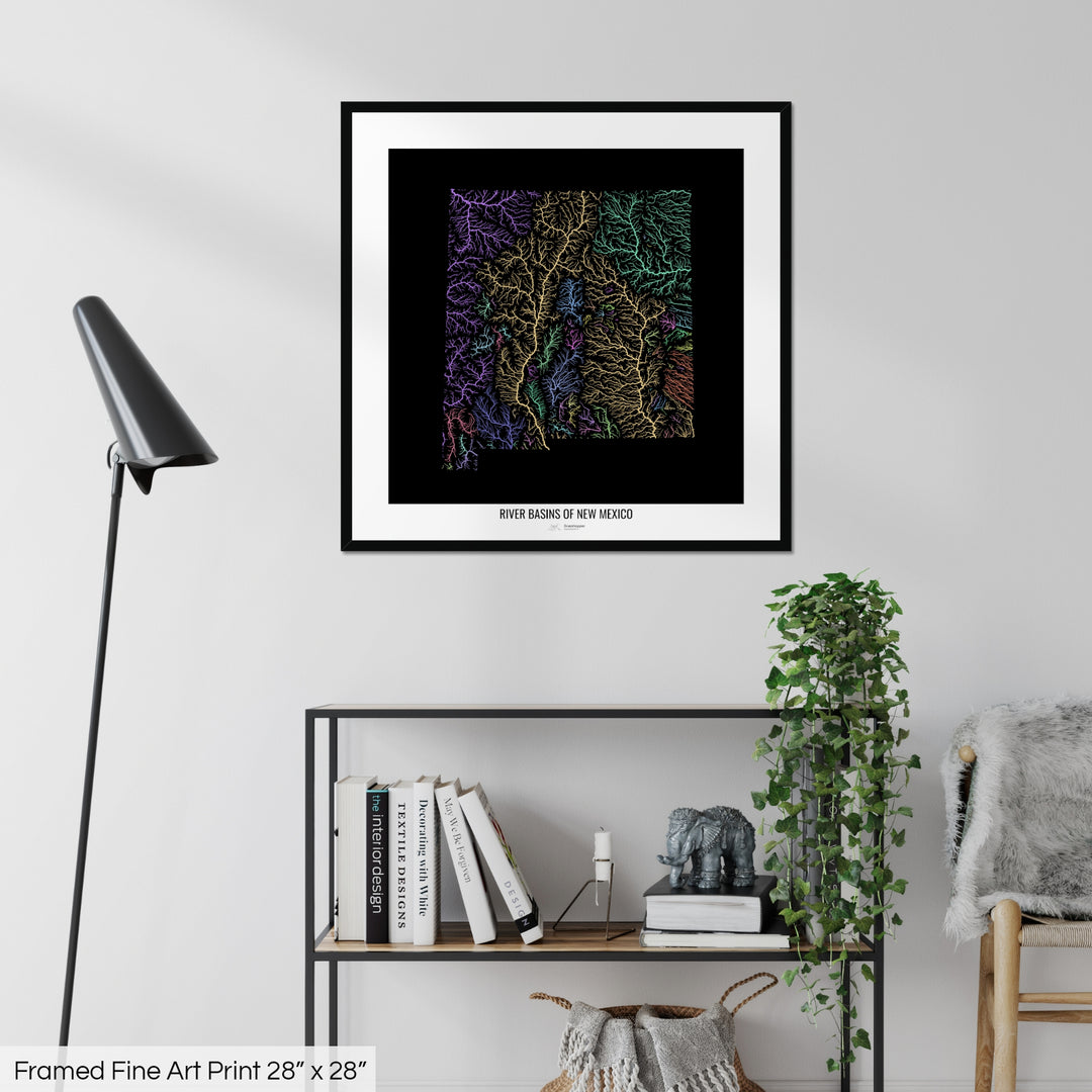 New Mexico - River basin map, pastel colours - Wall Art