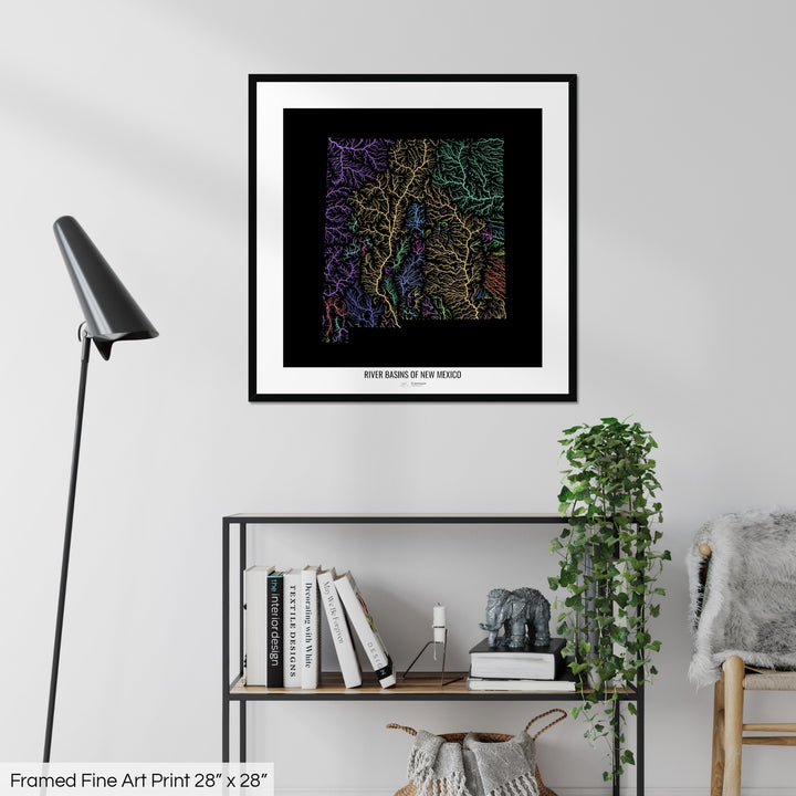 New Mexico - River basin map, pastel colours - Wall Art