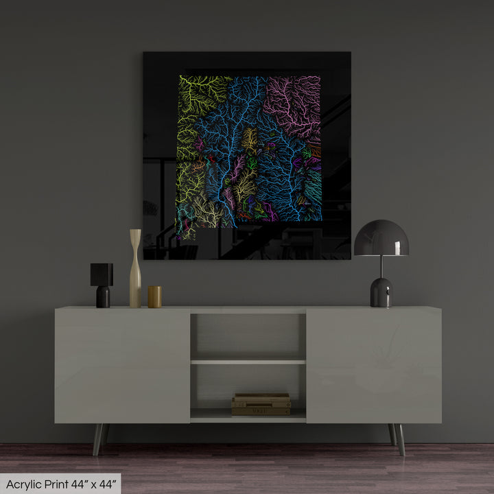 New Mexico - River basin map, rainbow colours - Wall Art