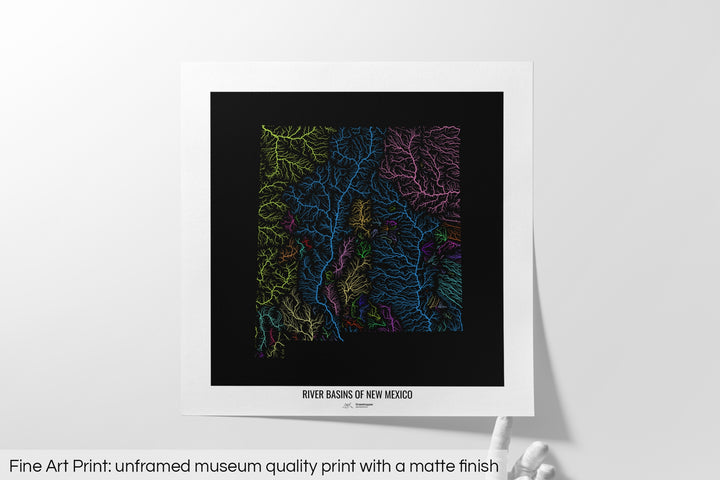 New Mexico - River basin map, rainbow colours - Wall Art